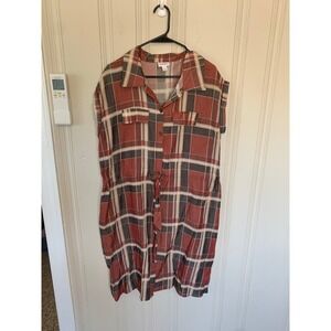 LuLaRoe Plaid Shirt Dress Womens Medium Collared Short Sleeve‎ Casual Brown